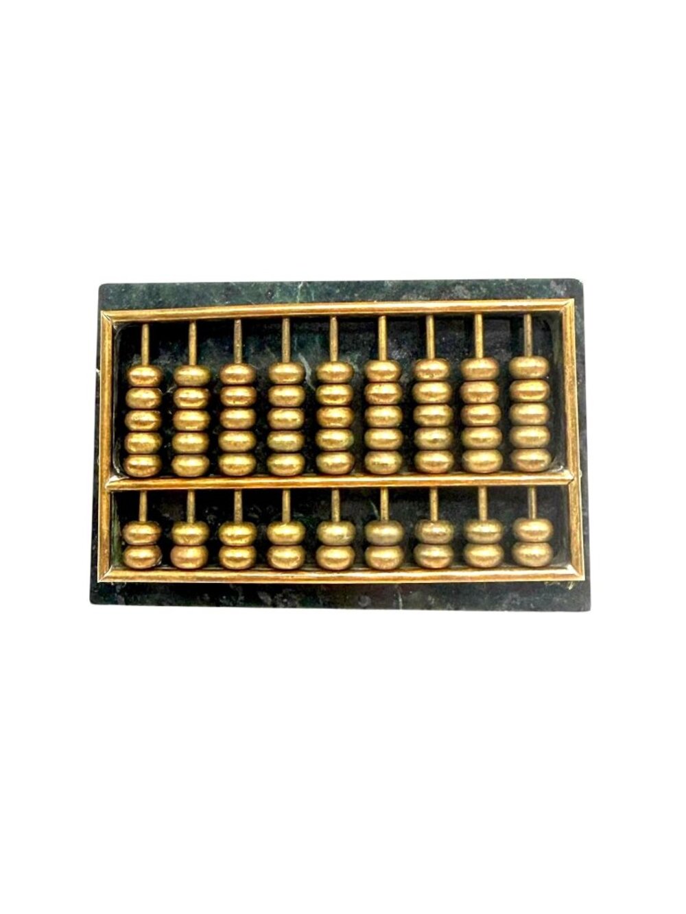 Vintage Brass Abacus Mounted On Green Marble Base Decorative Desk Accessory Comp